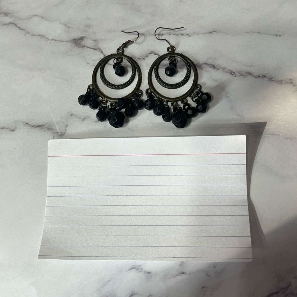 Medium Sized Black & Burnished Gold Earrings
